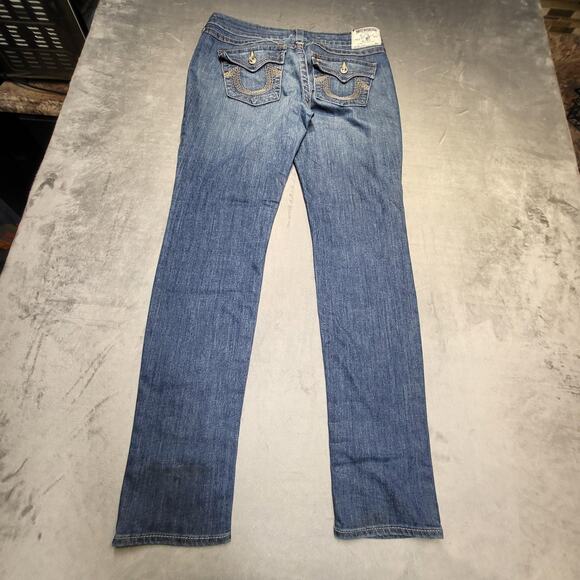 True Religion Jeans Womens 32 Blue Straight Made In USA Stretch Denim Mid Rise - Picture 9 of 11